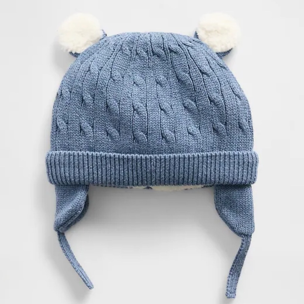 BNWT Gap Sherpa-Lined Cable-Knit Bear Beanie